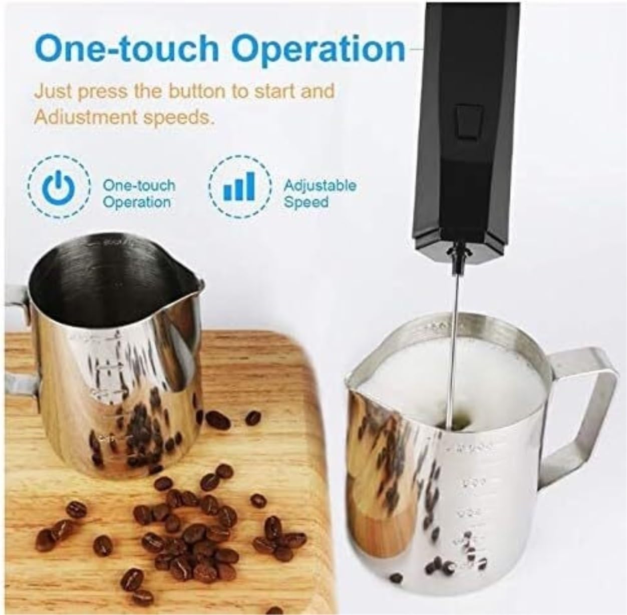 Espumador de Leche, Batidor Eléctrico De Mano Espumador De Leche De Acero Inoxidable Mezclador Agitador Herramienta De Cocina Bubbler Leche para Capuchino