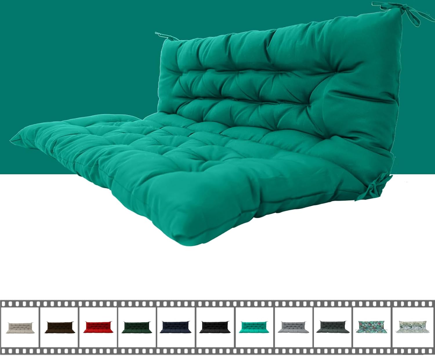 Porch Swing Cushion Three Seat, Waterproof Swing Cushions Replacement with Backrest, Outdoor Garden Furniture Patio 4" Thickened Cushions with Ties (Lake Blue, 40x40in)