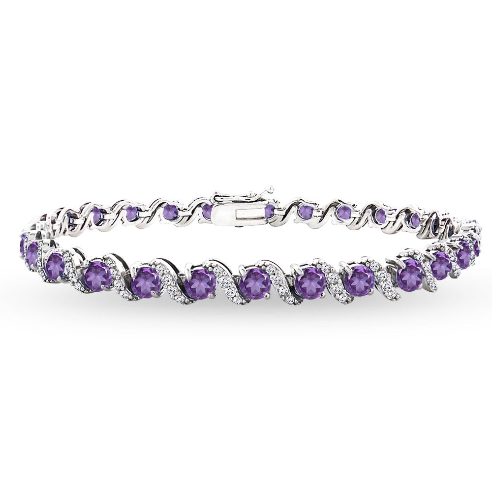 B. BRILLIANTSterling Silver Genuine, Created or Simulated Gemstone Round S Design Tennis Bracelet