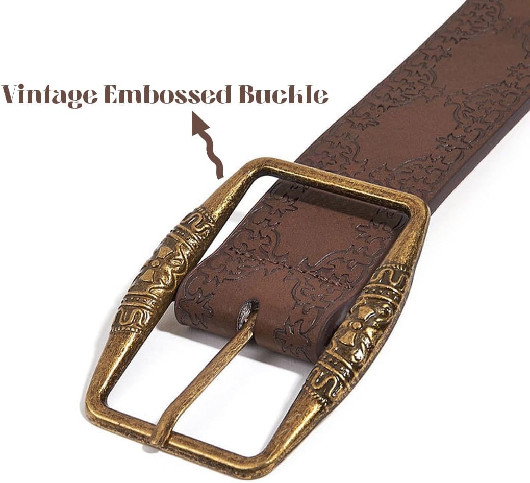 Women Western Belt Vintage Metal Buckle Leather Belts Country Cowboy Cowgirl Belt for Jeans Pant Dress - Image 3