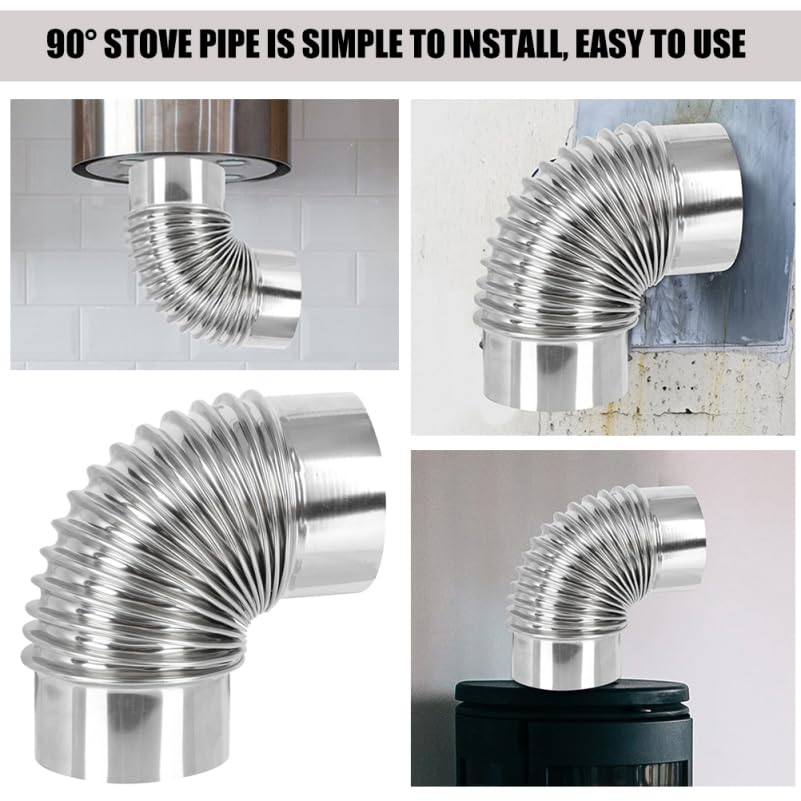 Angoily Stove Pipes Made of Stainless Steel, Elbow 90° Flue Pipe, Stove Knee Stove Pipe, Elbow Pipes (Bend 90°, Diameter 90 mm) - Image 2