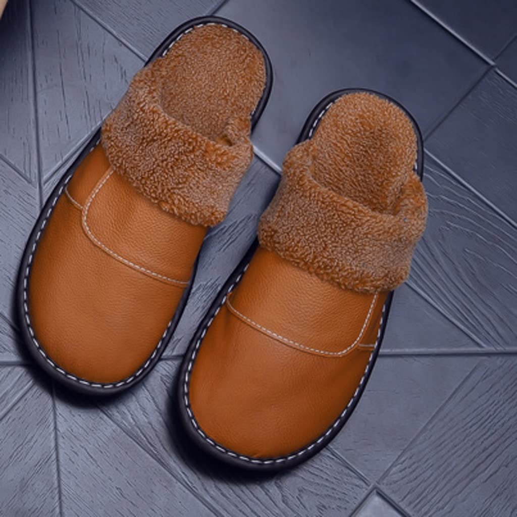 Generico Pantofole da Uomo in Pelle, Calde E Spesse, Adatte per Luso Interno, Realizzate in Vera Pelle E Misto Cotone, Color Bordeaux (A 29(4243))