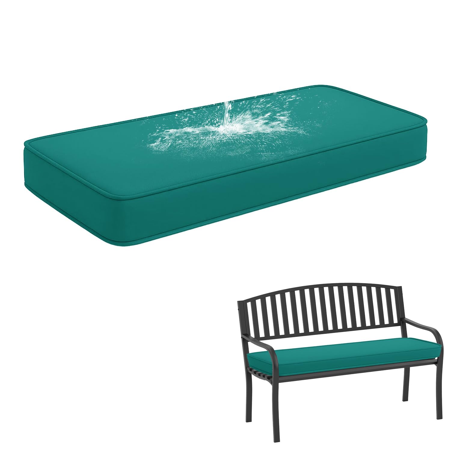 Waterproof Outdoor Bench Cushion with Non-Slip Base & Ties, 50D High Density Foam Bench Seat Cushion, Removable Zipped Cover for Garden, Patio or Window Seat,Dark green,180X30X5cm