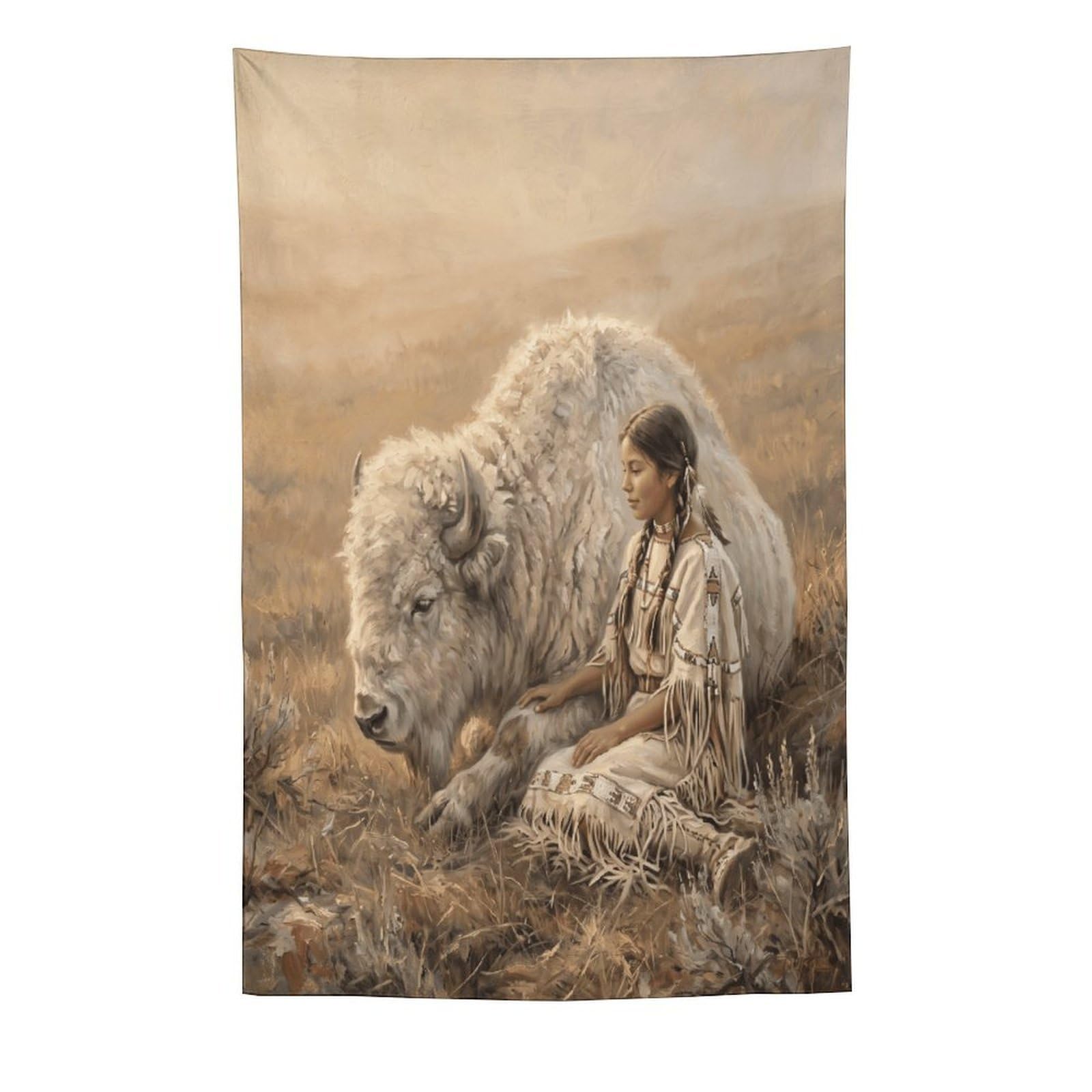 H3B8U2Y5 White Buffalo Woman Prairie Wall Tapestry, College Dorm