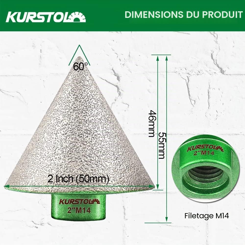 Fraise à chanfreiner diamantée pour carrelage - 50 mm x M14 - Élargissement de trous existants en granit, marbre et porcelaine