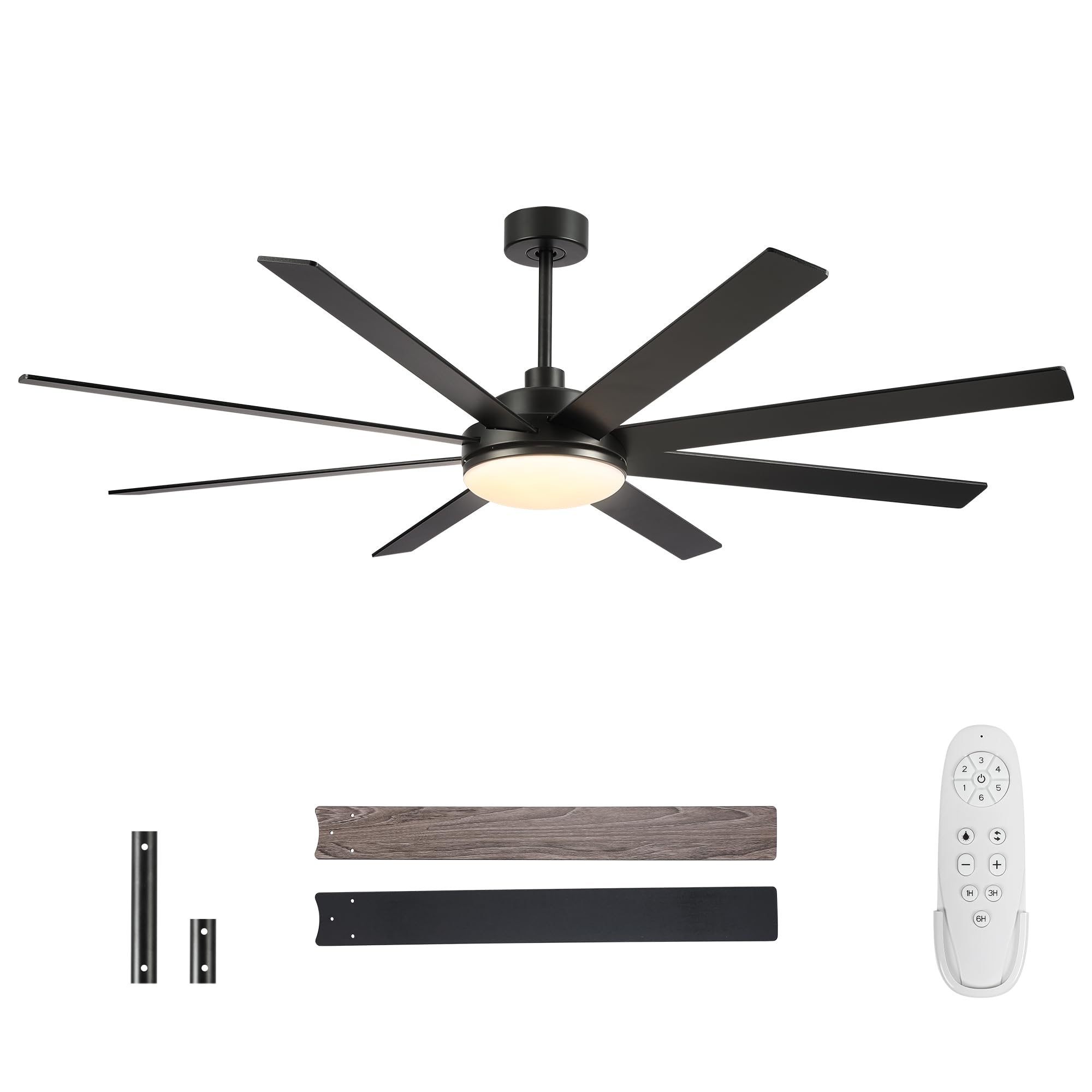 Condition photo showing New/Like New for 72 Inch Ceiling Fans with Lights - Large Black Modern Ceiling Fan with Light and Remote for Bedroom Living Room Kitchen - 6 Speeds Reversible DC Motor, 3 CCT, Timer Remote Control