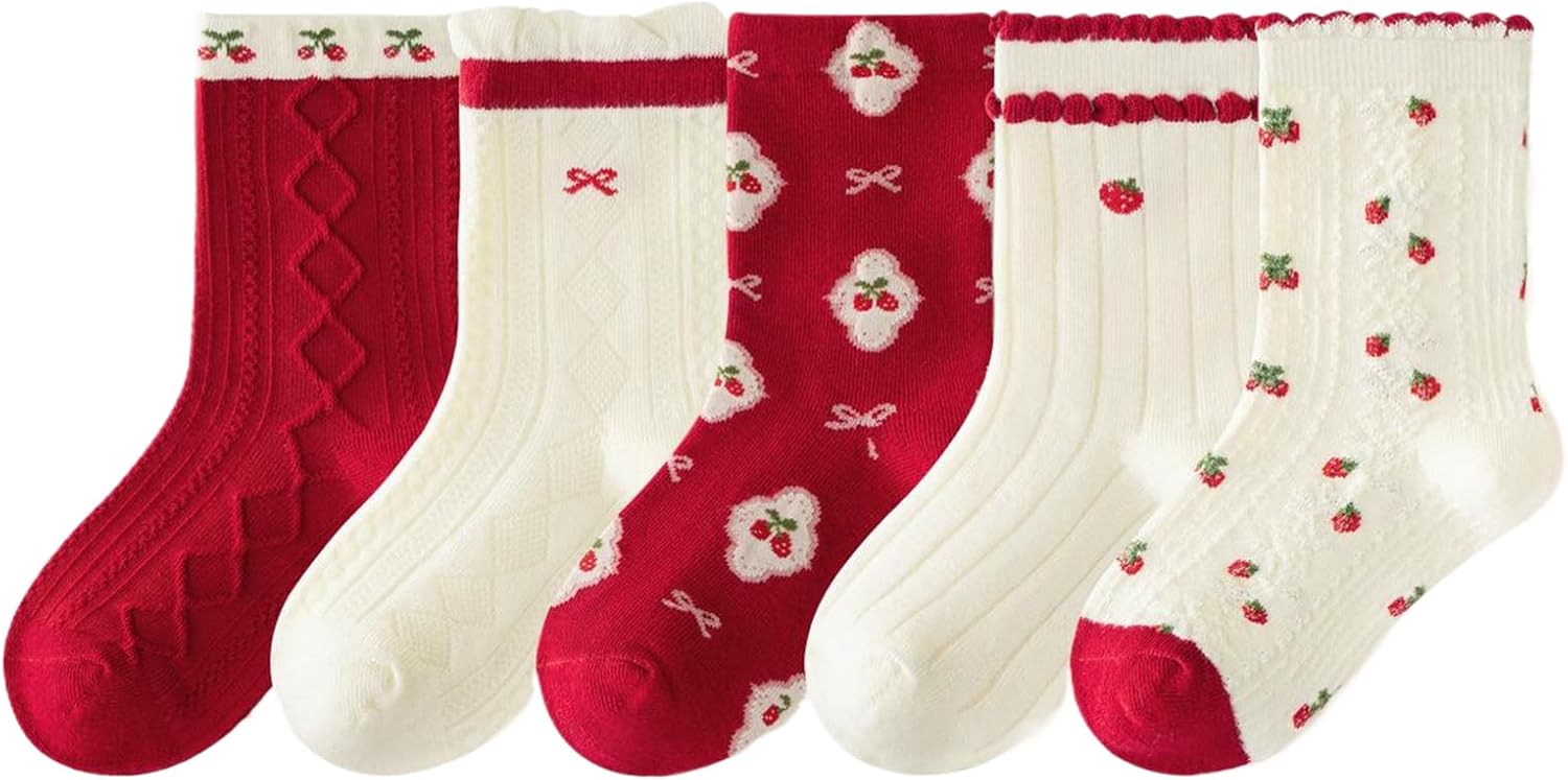 Toddler Girl Crew Socks Sweet Seamless Princess Dress Socks 5 Pairs Spring Fall