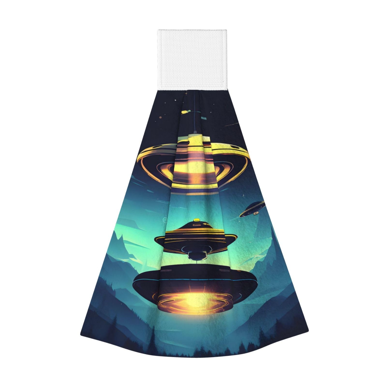 WUPngg Spacecraft descend Bathroom Tie Towels/Dish Cloth,Kitchen Hanging Towel, Coral Fleece Dry Cleaning Hand Dishcloths One Size