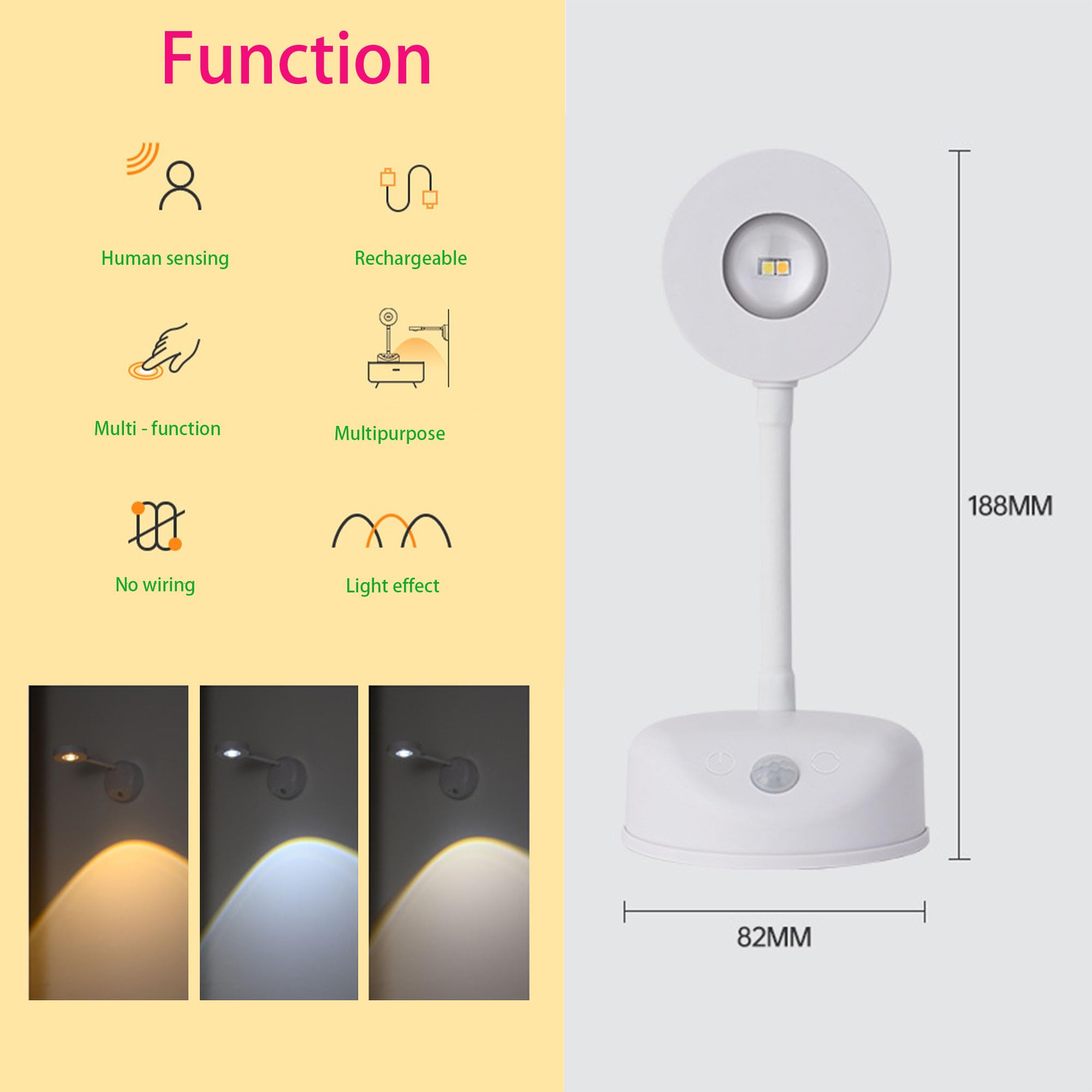 Lampada da Parete a LED Senza Collegamento alla Rete elettrica con Telecomando, Braccio Flessibile con sensore di Movimento, dimmerabile, Ideale per Camera da Letto, Soggiorno e sc