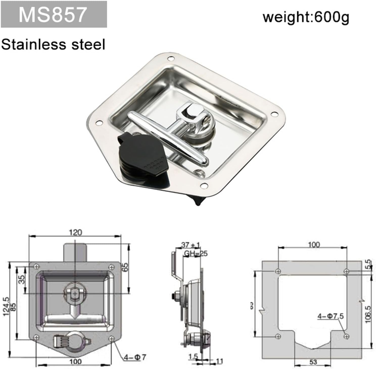 Electric Cabinet Lock Stainless Steel MS857 Use for Canopy Door Locks T Handle Plane Lock 1Pcs