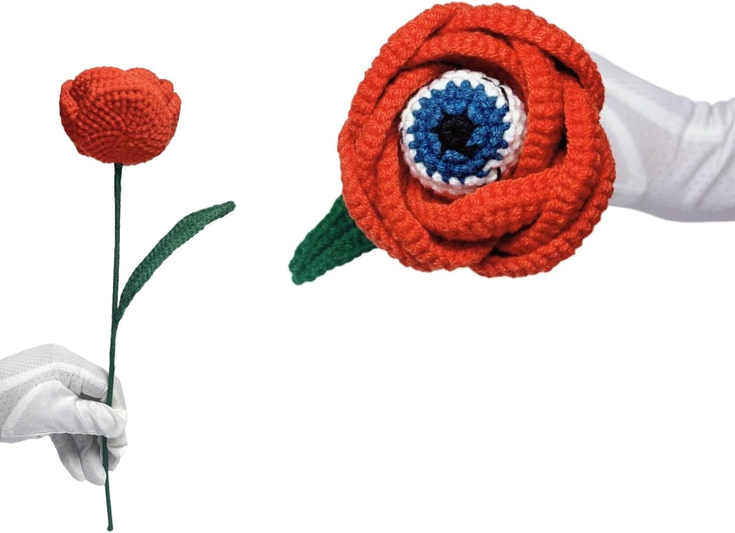 1PC Spooky Crochet Rose Flower with Knitted Evil Eye, Gothic Artificial Flower, Handmade Crochet Gift for Graduation Anniversary Birthday Halloween, Floral Bouquet Décor for Home Office (B-Orange)