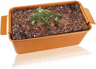 Non-Stick Meatloaf Pan 2-Piece Healthy Meatloaf Set Copper Coating With Removable Tray Drains, Oven and Dishwasher Safe (COPPER MEATLOAF PAN)
