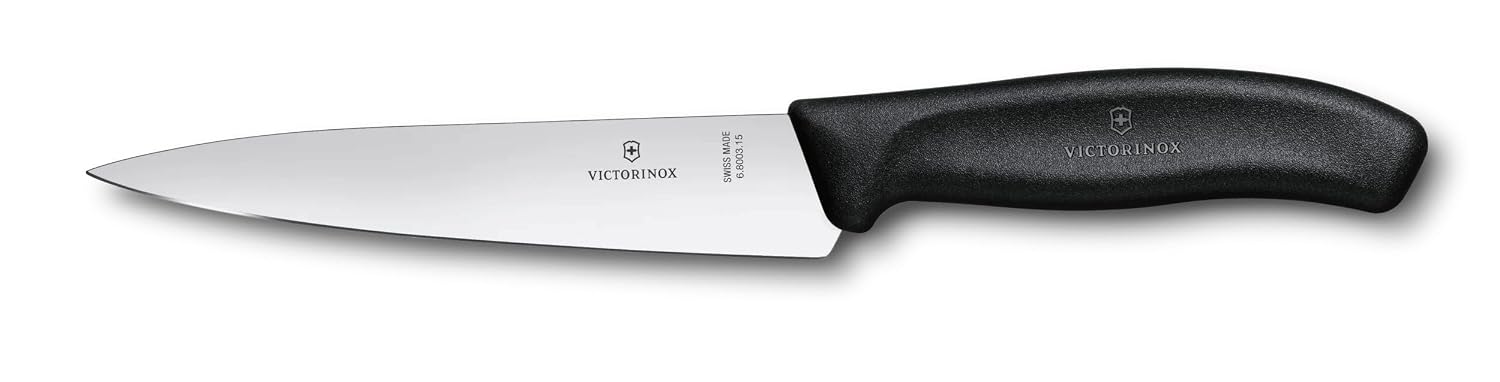 Victorinox Swiss Made Stainless Steel Swiss Classic Carving Knife, Kitchen Tool for Meat and Vegetable Cutting, 15 cm, Bla...
