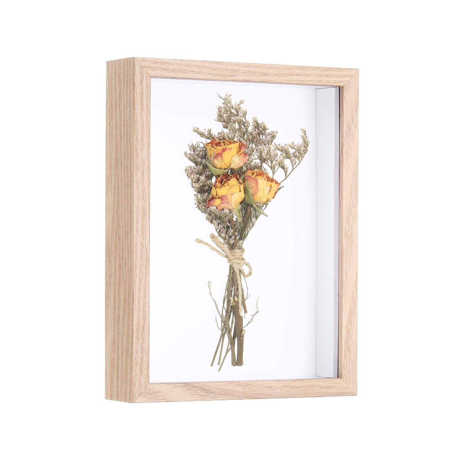 sourcing map 7x5" Shadow Box Display Frame, 3cm Deep Photo Shadow Box Wooden Display Case Wall Mount & Tabletop Display for DIY Photos Flowers Memorabilia Wedding Birthday, Wood Color