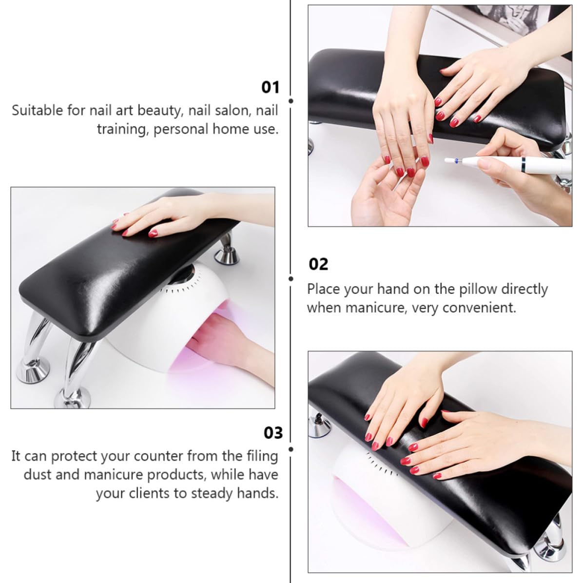 Cuscino Poggiamani Accessorio Pratico per Manicure Nero in Microfibra che Protegge Piano da Polvere per Unghie per Uso Personale Art