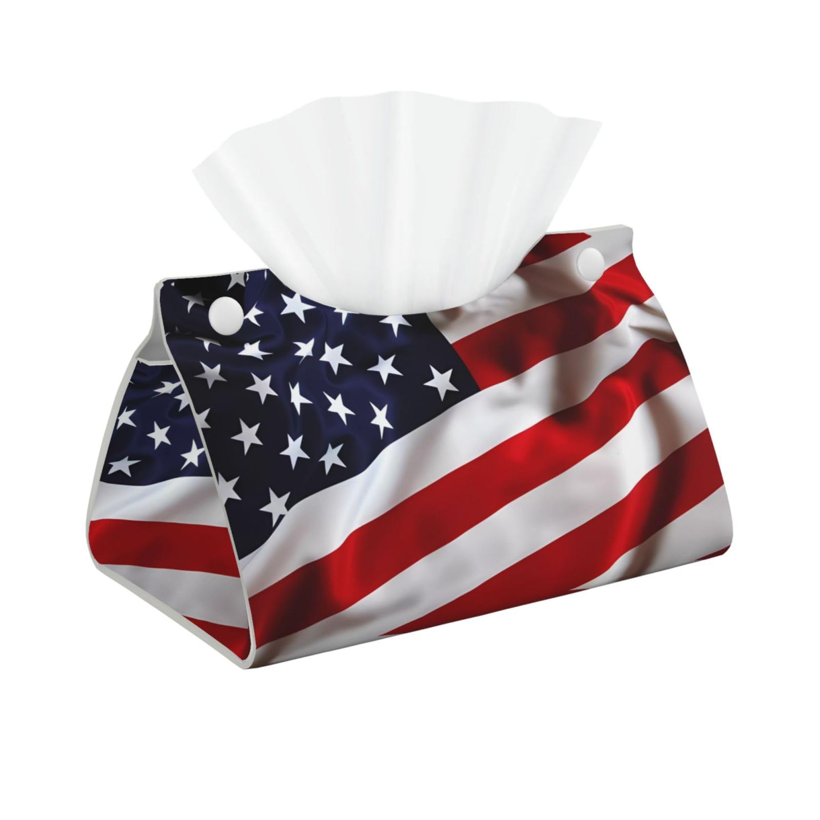 American Flag Print Long Tissue Box Cover Holder Foldable Leather Organizer for Vanity, Nightstand, Desk & Bathroom