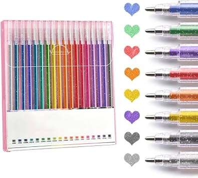Glitter Gel Pen Set, 2026 Upgrade 12 18 24 36 48 Colors Sparkly Metallic Shimmer Marker with 1.0mm Fine Point Tip Water-based Ink for Kids Adults Greeting Card Making Art Projects