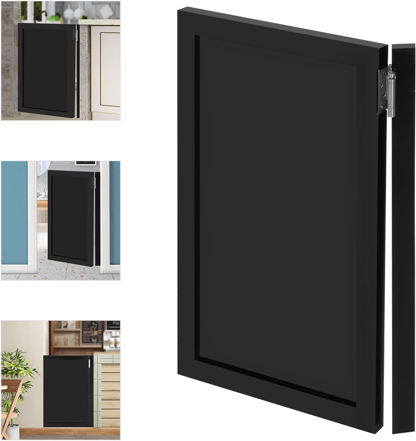 35.43" H x 23.62" W Wood Swinging Door Half-Waist Doors w/Stainless Steel Hinges, Wall Mounted Saloon Doors Indoor for Kitchens, Cafes, Bars, Corridors, Entrances Black