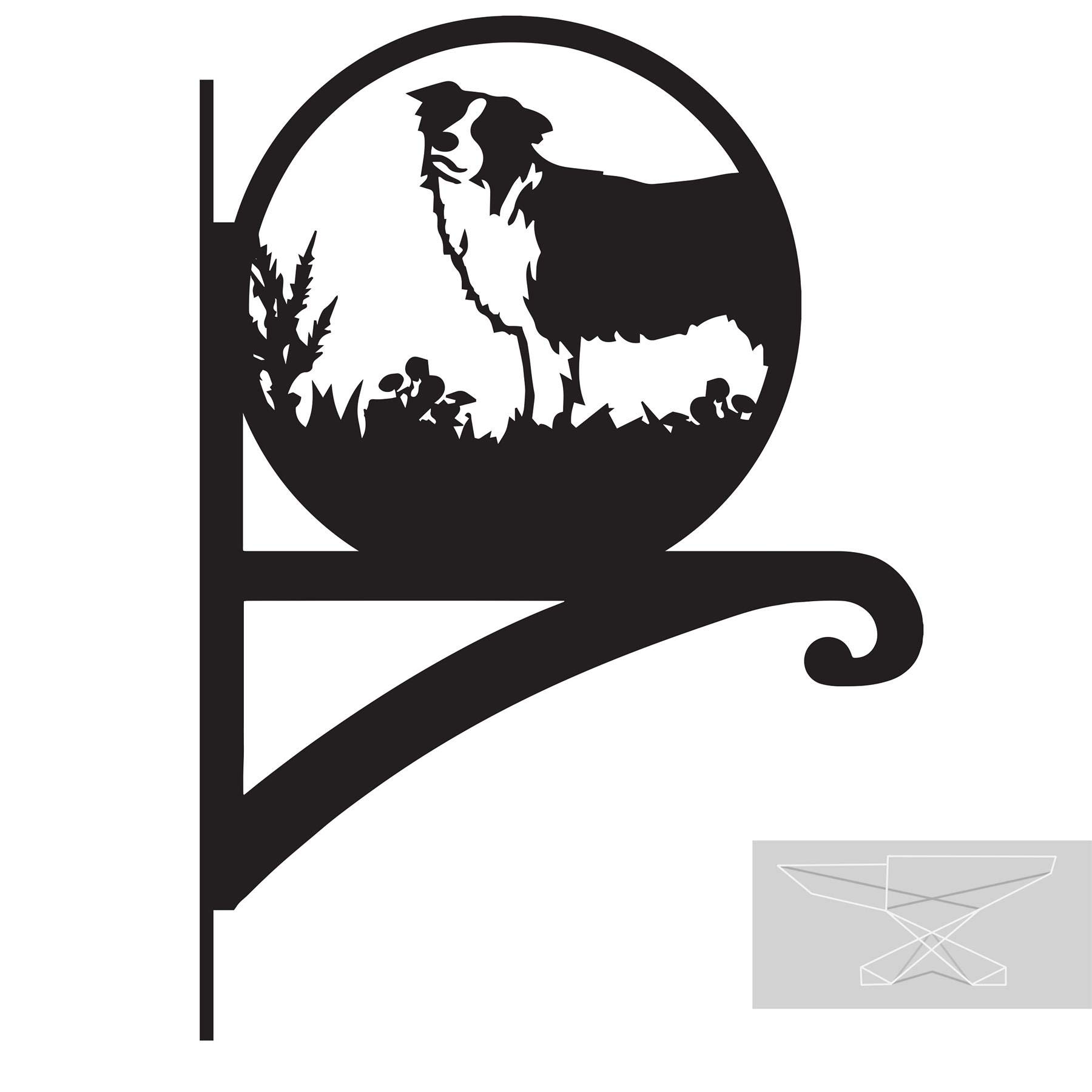 Black Steel Border Collie Hanging Basket Bracket - Wall Mounted Garden Plant Hook for Outdoor Baskets, Decorative Heavy Duty Garden Wall Hook
