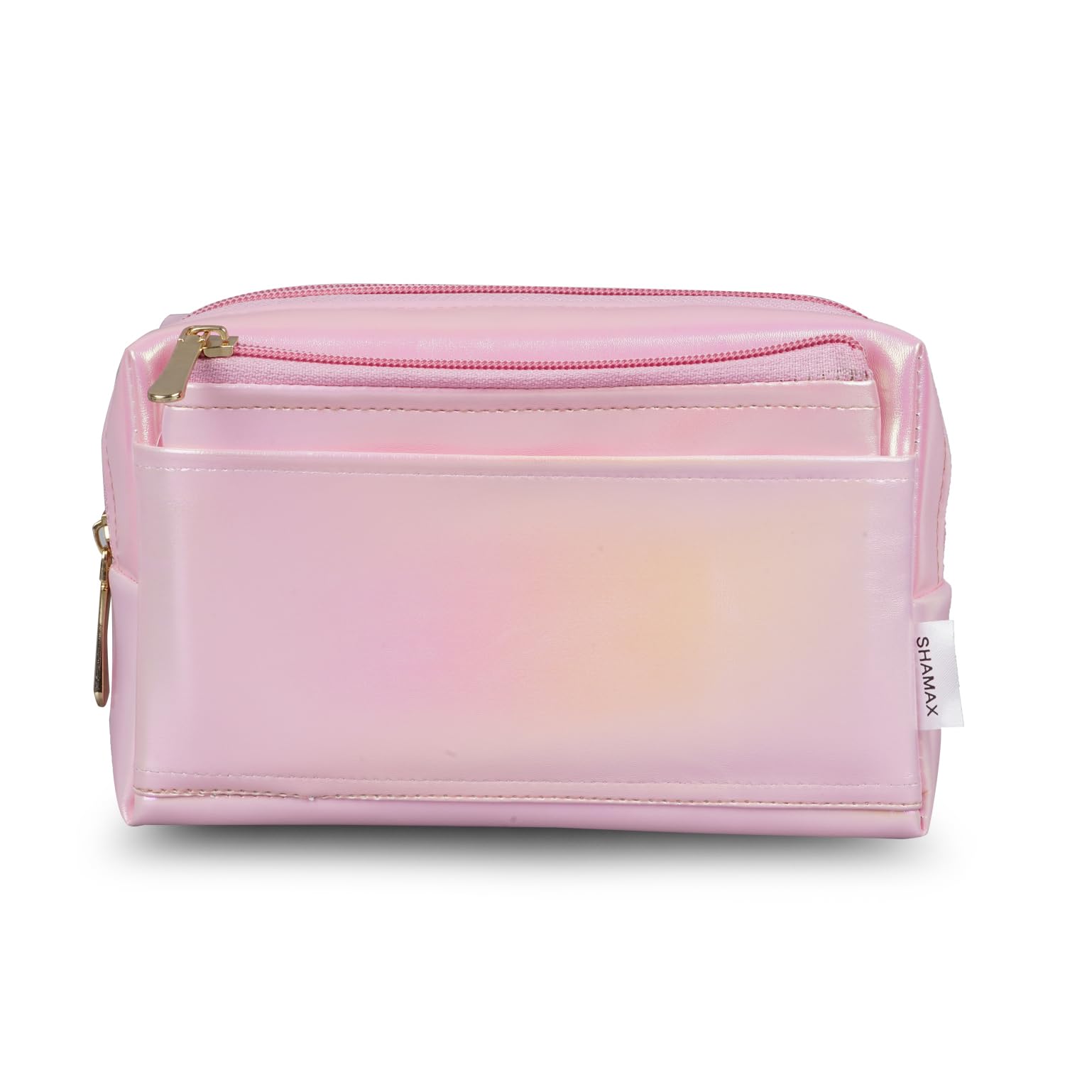 Shamax® Pouches, Makeup Organizer, Cosmetic Travel Organizer Pouch,Zipper Closure Portable Makeup Pouch, Stationery Bag for Students Girls Adults Office with Pockets, Toiletry Bag(Pack of 2) (Pink) 1