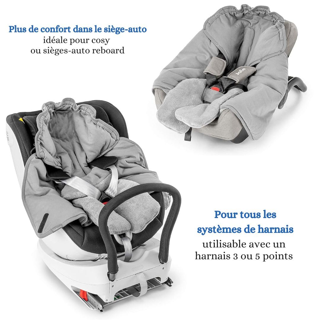 Zamboo Couverture Enveloppante Bébé avec Pieds, Nid d'ange Bebe Hiver Polaire pour Sièges-Auto (Convient Bébé Confort, Cybex, Römer), avec Sac - Gris
