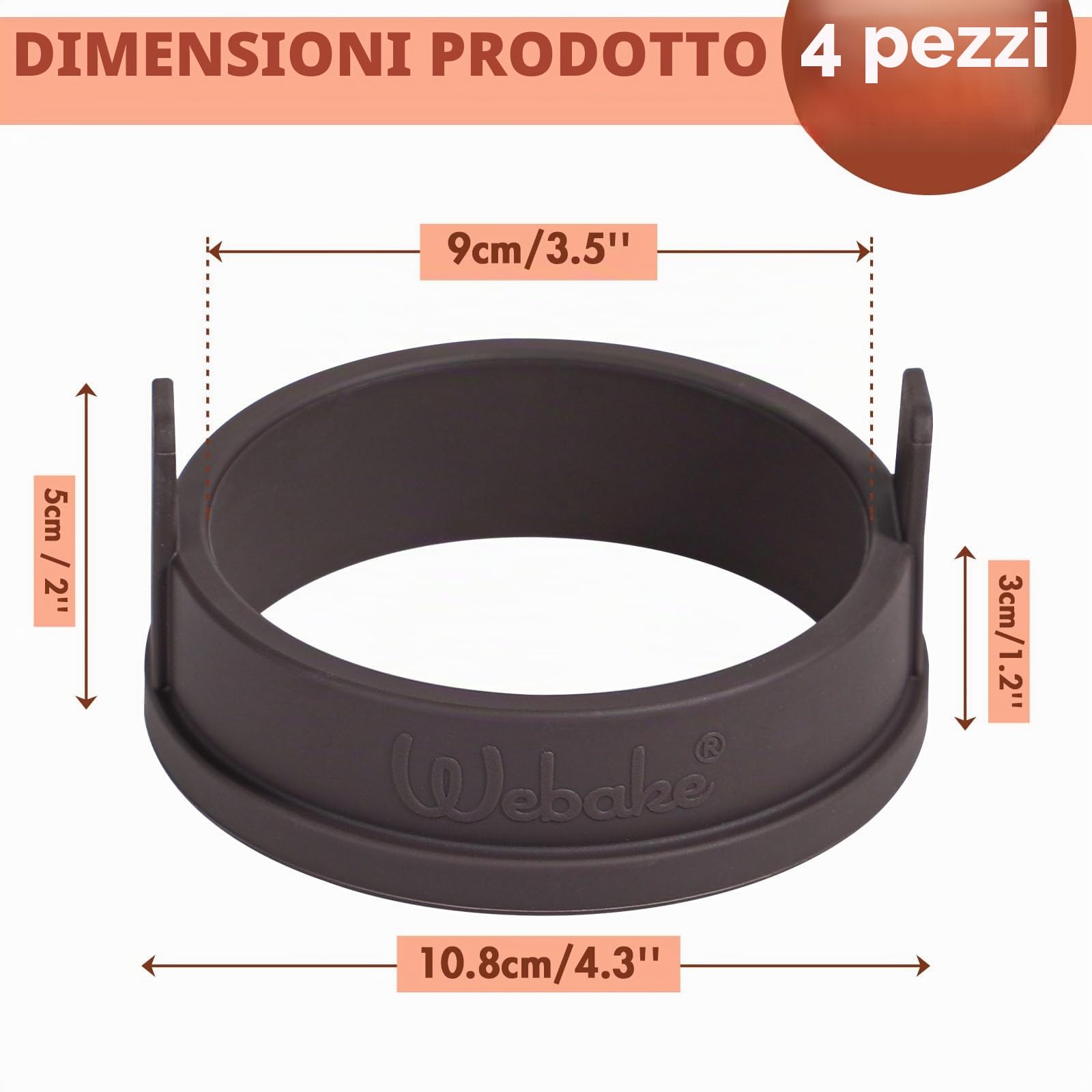 Webake Set di 4 stampi per pancake in silicone, 9 cm, per padelle, uova fritte, frittelle, frittelle