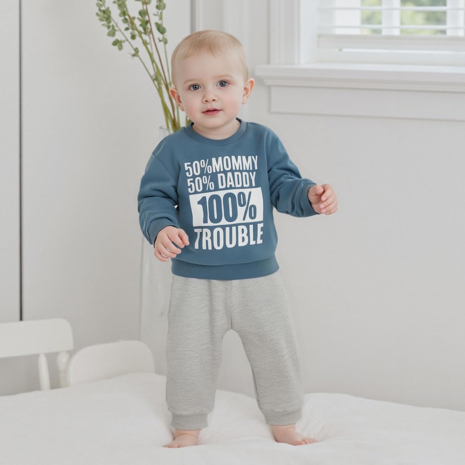 Fernvia Toddler Baby Boy Fall Clothes 2T 3T 4T Letter Print Crew Neck Long Sleeve Sweatshirt Pants 2 Pcs Outfits - Image 2