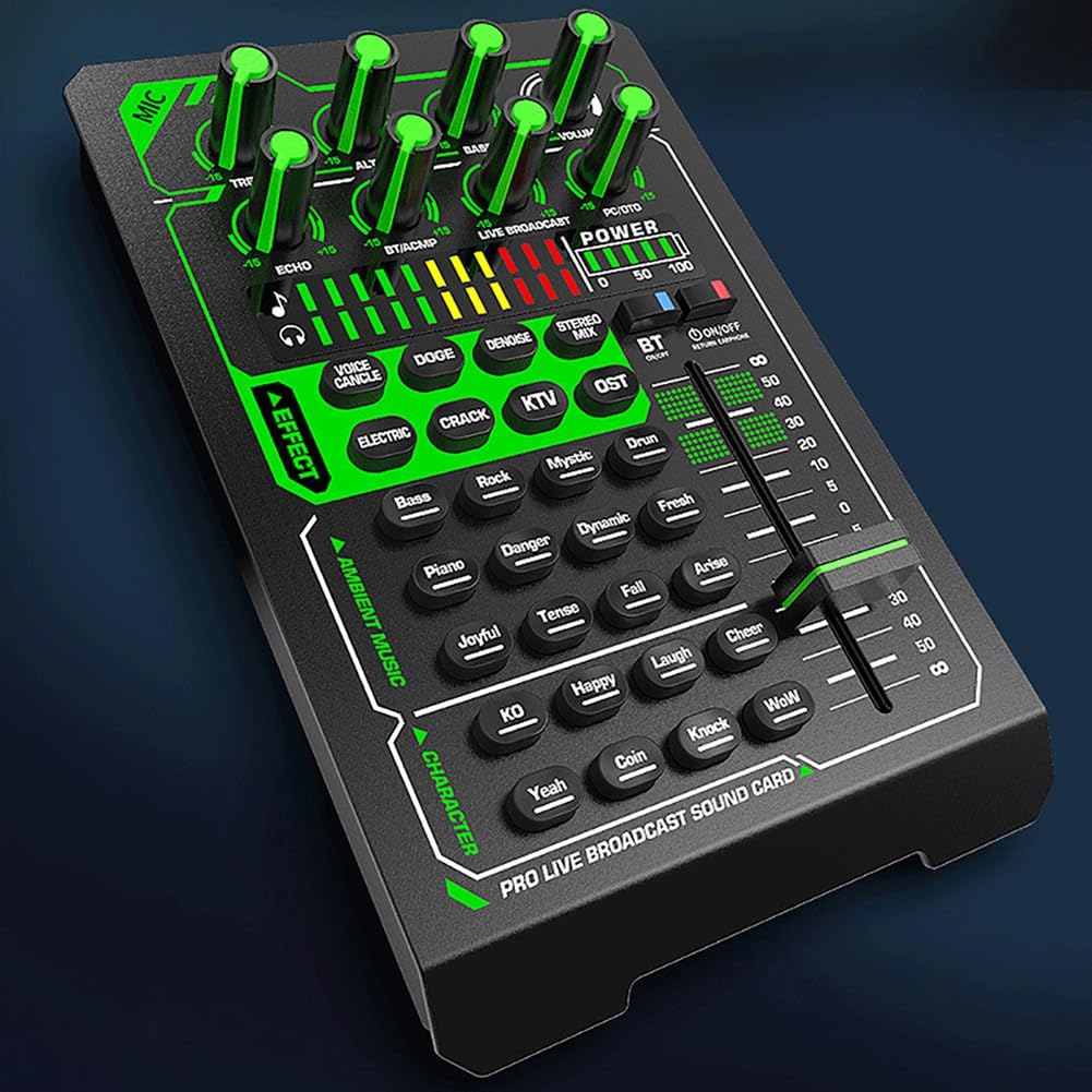 Scheda audio di registrazione dal vivo con microfono Bluetooth, mixer, cambia voce e mixer di trasmissione in diretta all'aperto.
