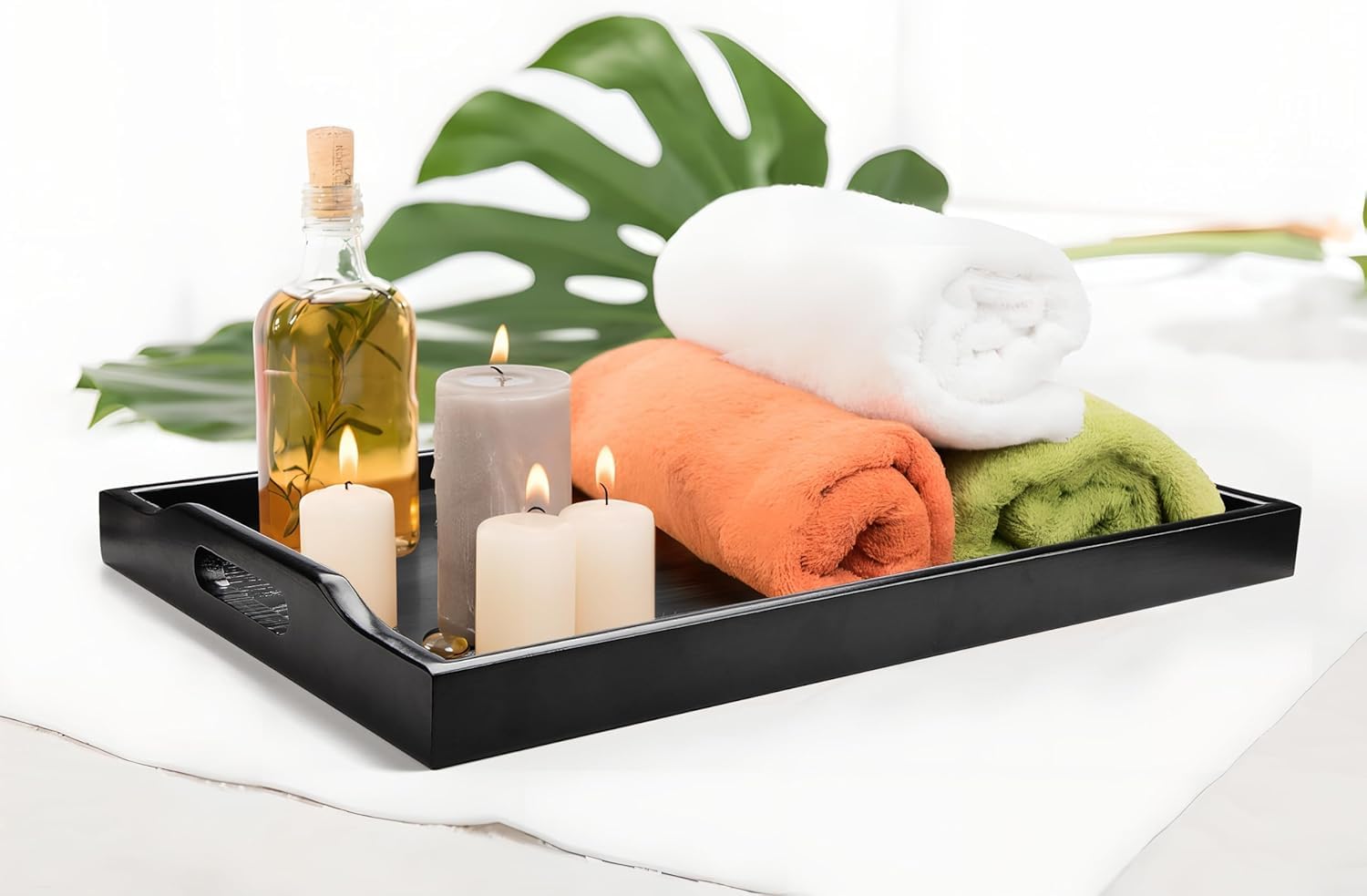 Vassoio da portata in legno, 40 x 30 cm, forma rettangolare, per tè, bevande, frutta, per servire cibo, patio, colazione, ristorante, barbecue, feste