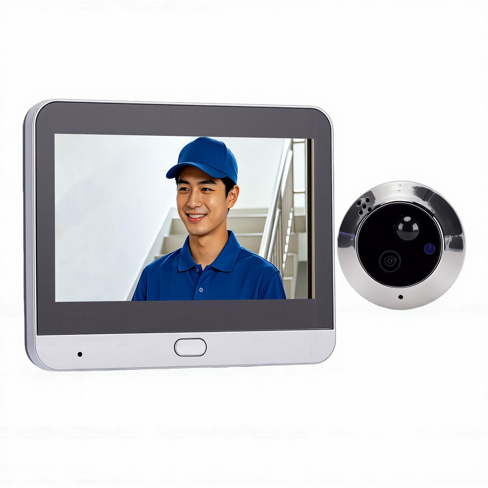 AMONIDA Timbre de Vídeo Inteligente 1080p para Seguridad de Puerta Principal Casa con Pantalla Color 4,3 Pulgadas,WiFi Conversación Bidireccional,áNgulo Ancho 120 Grados,Detección