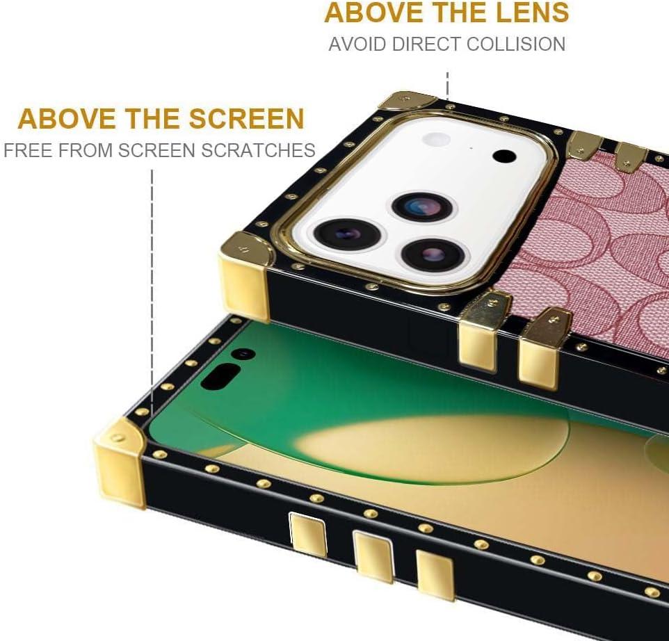 Compatible with iPhone 17 Pro Max Case,Luxury Designer Elegant Soft TPU & PU Leather Bumper Full-Body Shockproof Protective Cover Phone Case for iPhone 17 Pro Max 6.9 Inch for Women Men Pink - Image 3