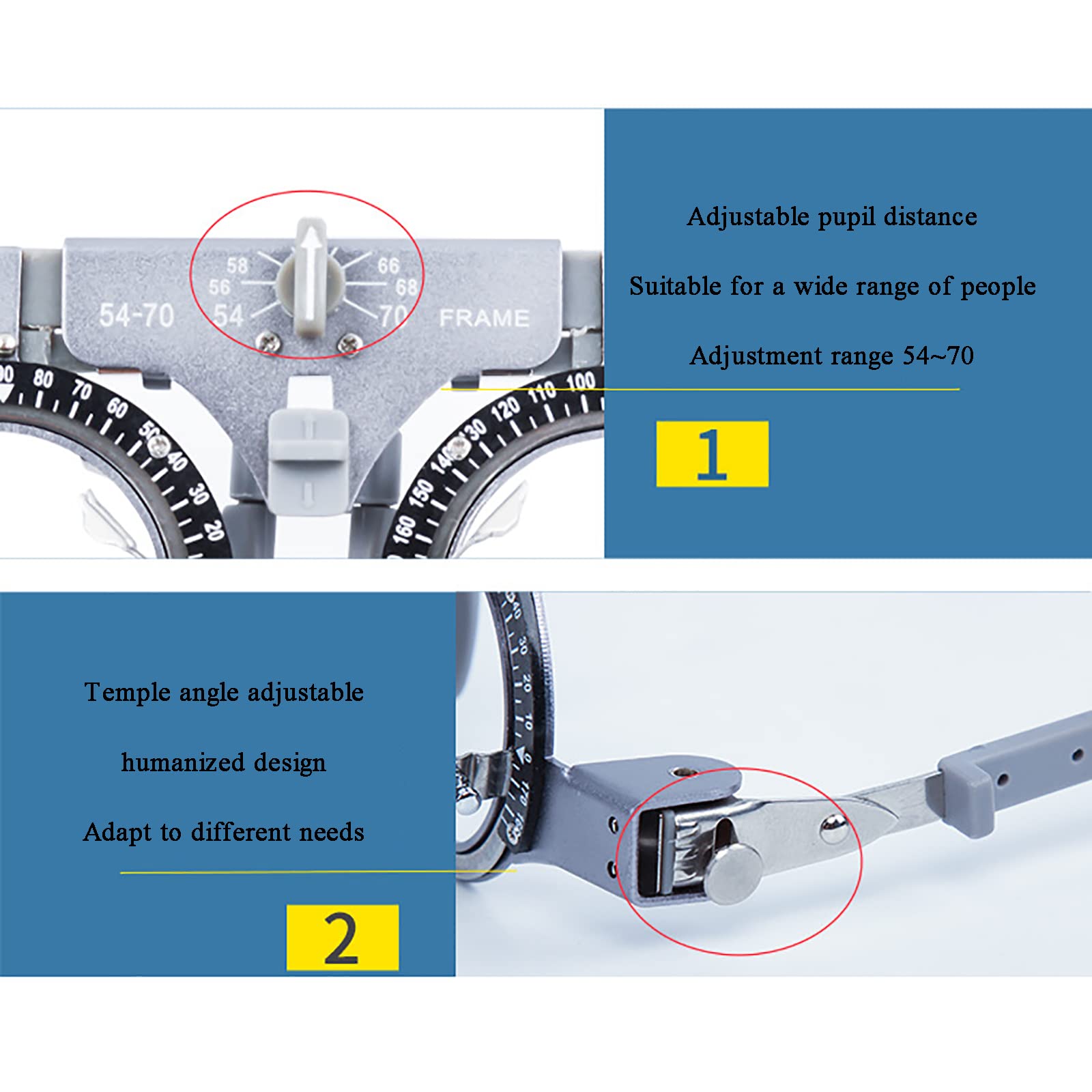 Montura de Prueba óptica Universal, Montura de Prueba óptica PD Ajustable, Montura de Gafas de optometría de Titanio Ultraligera, para escuelas, hospitales, oftalmología, Tiendas ópticas