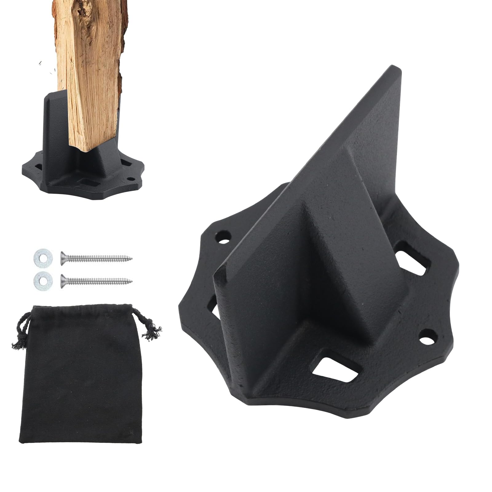 Manual Wood Splitter Manganese Steel Log Splitting Wedge,Portable Firewood Kindling Splitter for Wood Burner&Fire Pit,Safety Wood Splitting Tool+Storage Bag&Screws for Camping&Home (L-2.76in×3.94in)