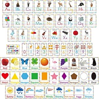67 Pieces Alphabet and Number Bulletin Board Set Educational Preschool Cards Alphabet Number Colors Shapes Weather Bulletin Board Learning Cards for Teaching Supplies Classroom Home Decorations