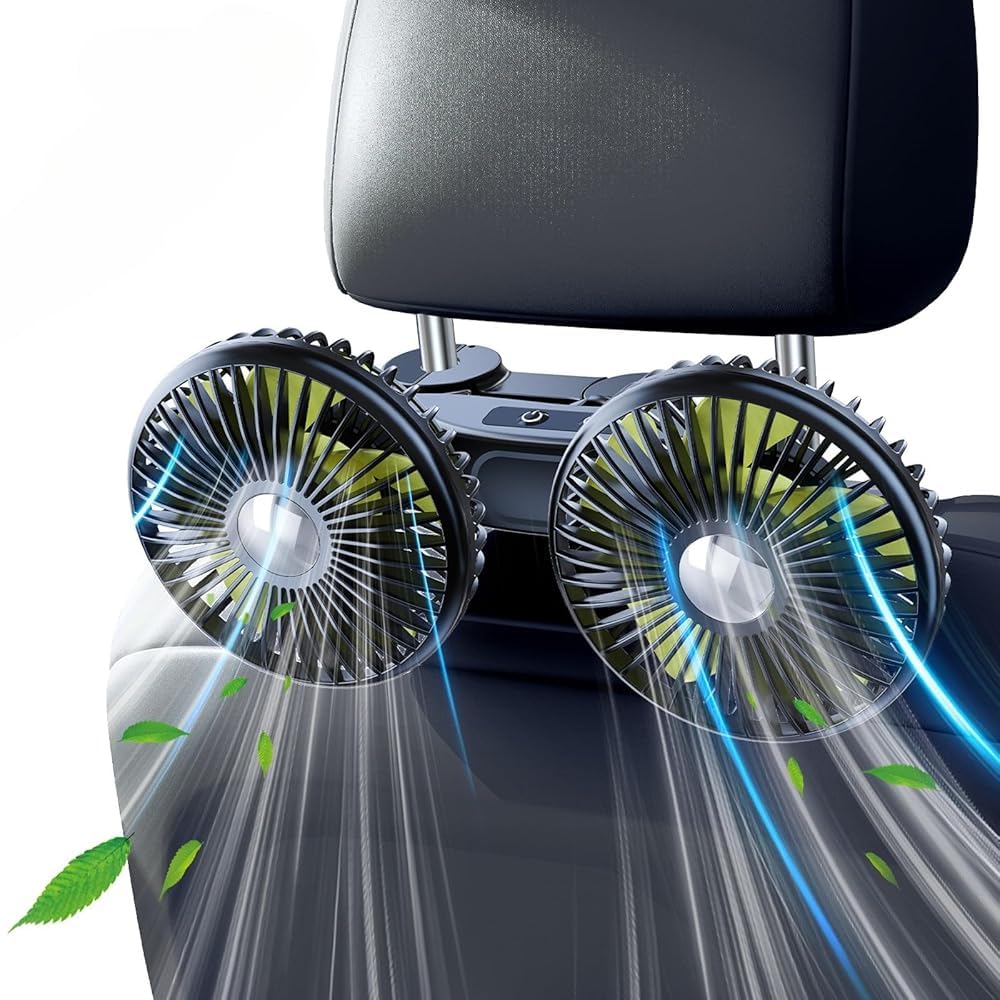 nediea Car Fan for Back Seat 2000mAh, Rear Seat Fans, Adjustable Dual Head USB Cooling Air Fan, Portable Fans for Car with 3 Speeds, Car Seat Fan,