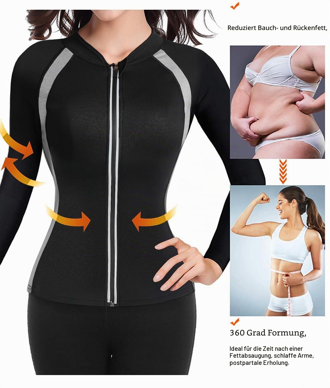Sauna Effekt Anzug Taille Damen Top Suit Fitness Schwitze Lange Ärmel Neopren Shirt Abnehmen Korsett Schwitzjacke Thermo Body Shaper
