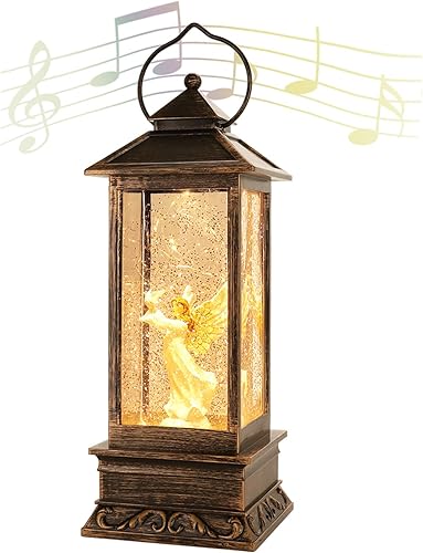 Decoraciones de Navidad, luces vintage de bola de nieve de paloma de ángel de Navidad, luces LED brillantes con música y flujo de agua, alimentado