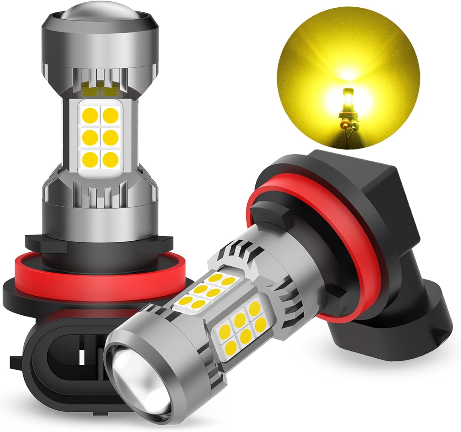 PHINLION H8 H11 LED Fog Light Bulbs 3000K Golden Yellow, 3200 Lumens Super Bright 3030 30-SMD Chips H16 DRL Lamps Replacement for Cars, Trucks, SUVs