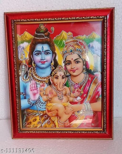 Prince Enterprises Company Lord Goddess God Shankar Family Photo for Pooja | Hindu Bhagwan Devi Devta Shiva Parvati Photo | God Photo Frames | Wall Decor Photo Frame |