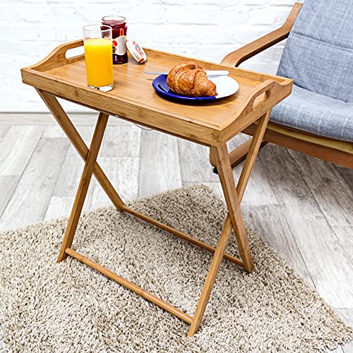Miniatura 2 de Relaxdays - Mesa Auxiliar De Bambú, 63.5 X 55 X 35 Cm, Bandeja Desayuno Cena Almuerzo, Mesa Plegable, Madera