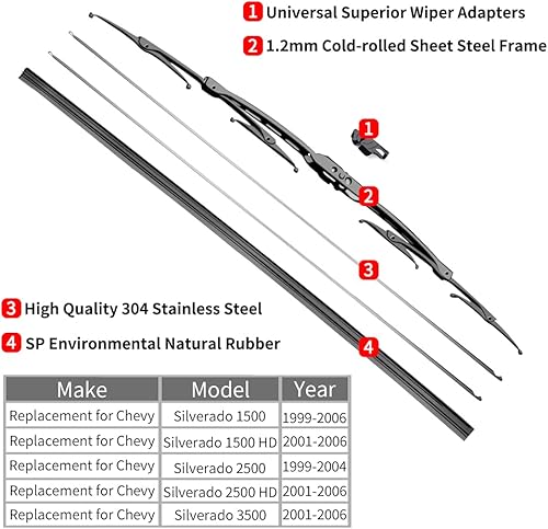 Miniatura 3 de Repuesto para limpiaparabrisas Chevrolet Silverado 1500 2500 3500 – Limpiaparabrisas delantero de 22 pulgadas + 22 pulgadas – apto para vehículos