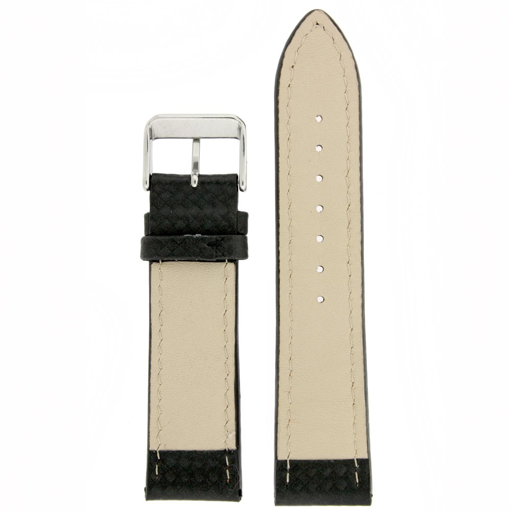 20mm Hirsch Italocalf Black Genuine Calfskin Leather Flat Watch Band Long