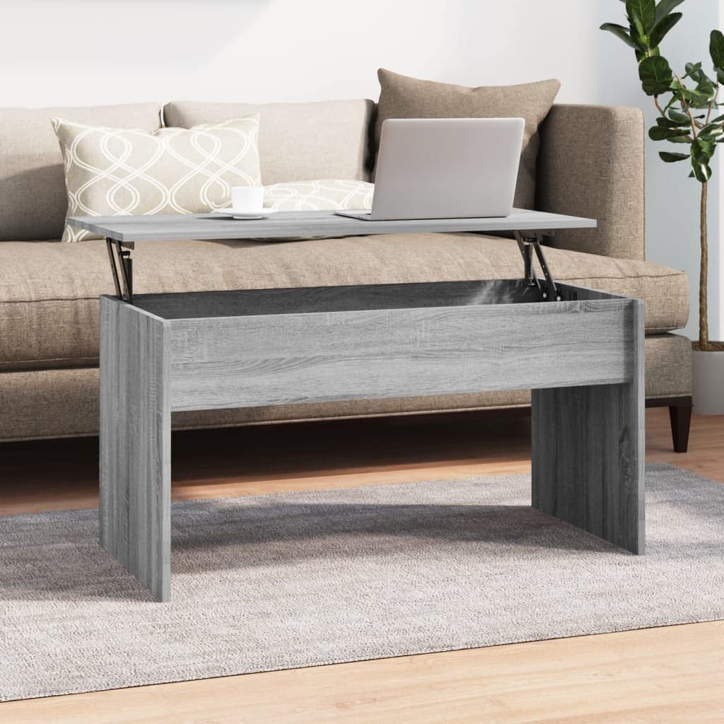 Tavolino Salotto con Piano Sollevabile Grigio Sonoma 102x50,5 cm