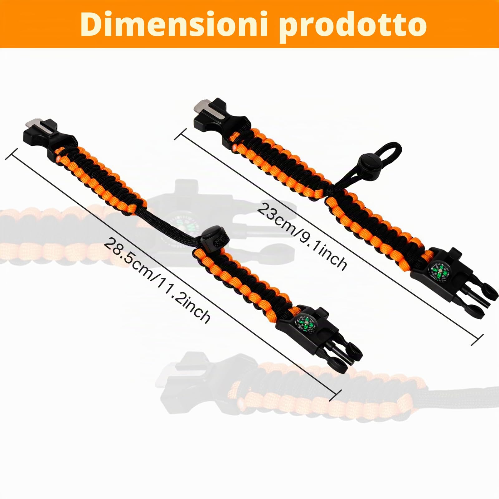 6 Pezzi Braccialetto Paracord Sopravvivenza Kit, Bracciale Sopravvivenza Regolabile, con Flint Bussola Fischietto Lame, per attività all'aperto Escursionismo Campeggio di Emergenza