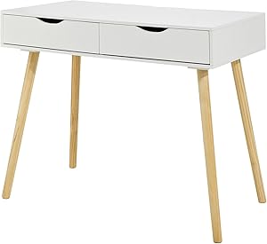 SoBuy FWT40-WN,Mesa de Ordenador con 2 cajones,Mesa de Escritorio,Color Blanco,ES