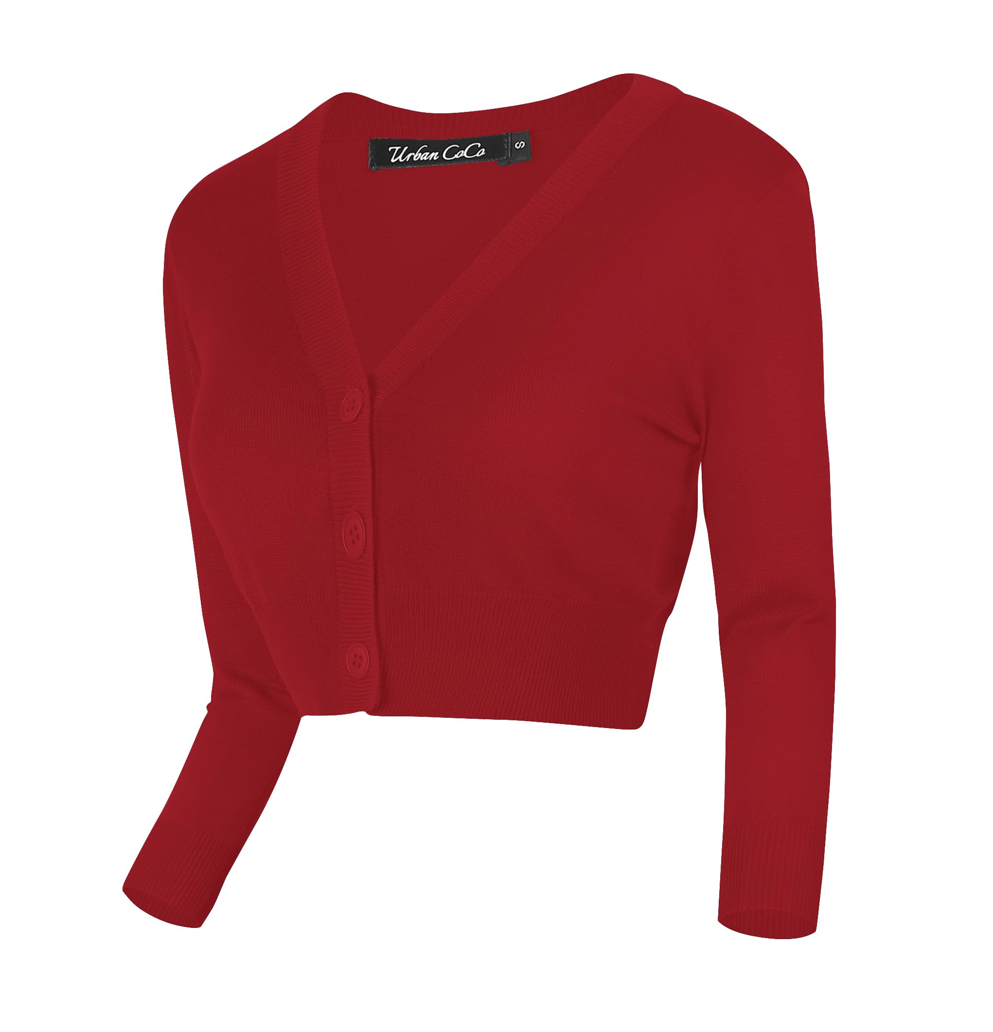 Urban GoCo Mujeres Chaqueta Corta Punto de Manga 3/4 Rebecas Escote en V Bolero Cárdigan