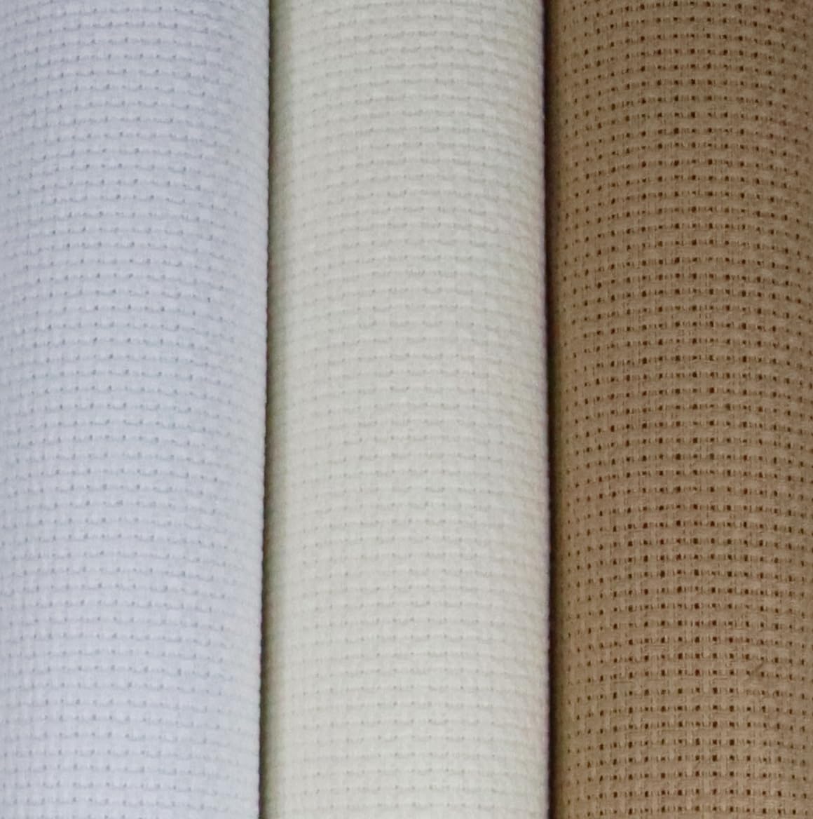 KCS 3 pc of 15" x 18"(38cmx45cm) 14 Count Cross Stitch Cotton Aida Cloth Needlework Rolled Fabric Box,14CT,White+Antique White+Khaki