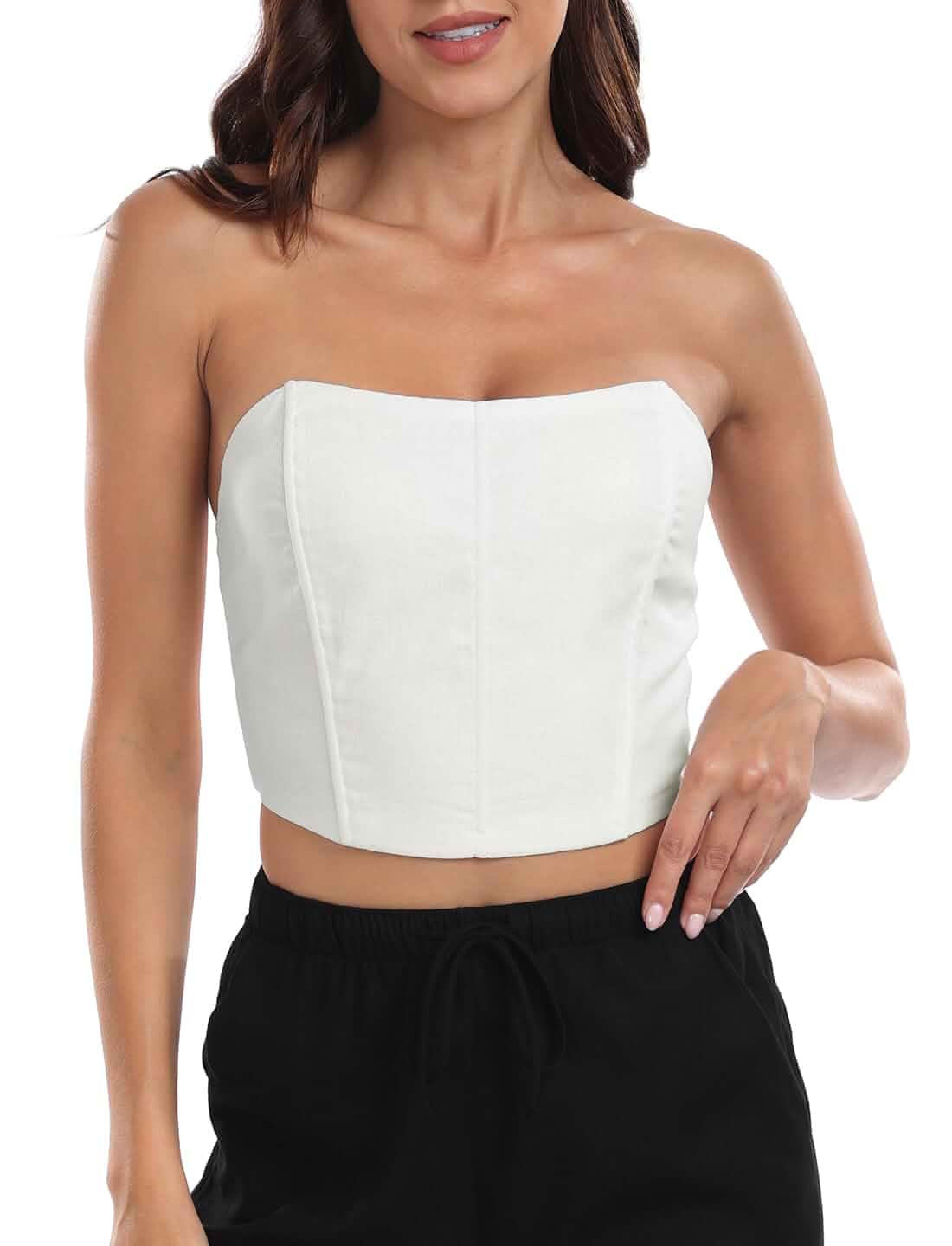 HDE Women's Strapless Linen Corset Crop Top Y2K Bustier Body Shaper Bandeau
