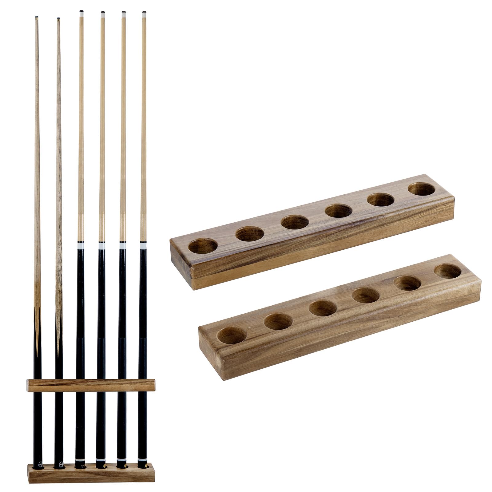 MyGift Premium Solid Acacia Wood Wall Mounted Billiard Cue Stick Rack ...