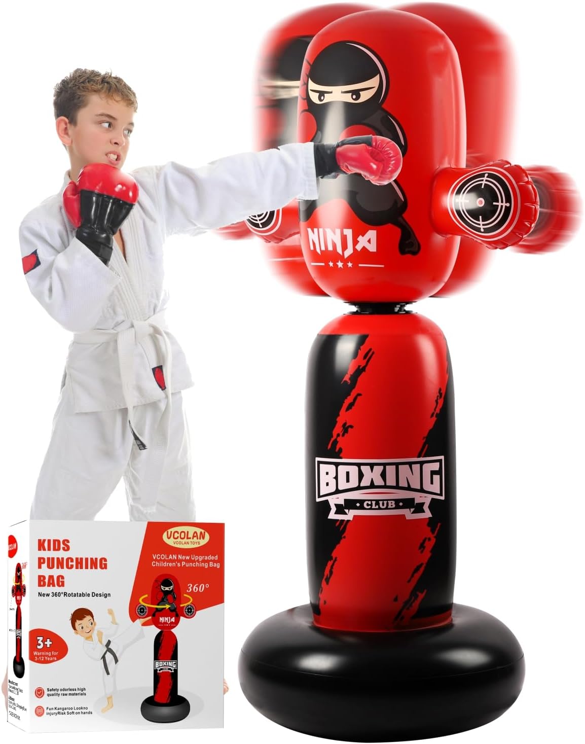 Punching Bag for Kids,New Upgraded 360°Rotating Kids Punching Bag,Inflatable Boxing Bag Toy for Boys Girls, Christmas Birthday Gift for Kids Age 3-12 63" Red